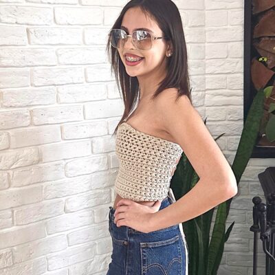 גופיית סטרפלס סרוגה קרושה סריגה במסרגה אחת Slav&So